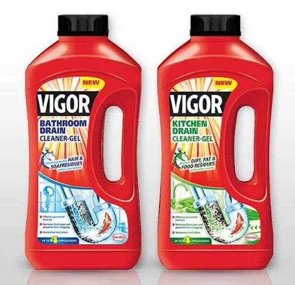 Prodotto per la pulizia del drenaggio «1) Bathroom Drain 2) Kitchen Drain Cleaner-Gel» (Vigor)