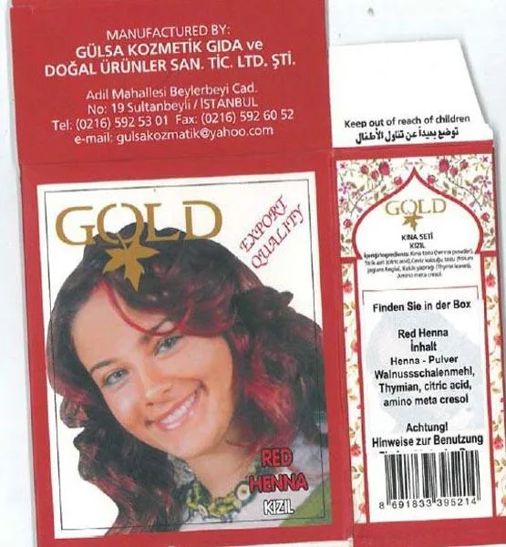 Prodotto per la colorazione dei capelli «1.) Chestnut Henna, 2.) Red Henna 3.) Black Henna» (Gold)