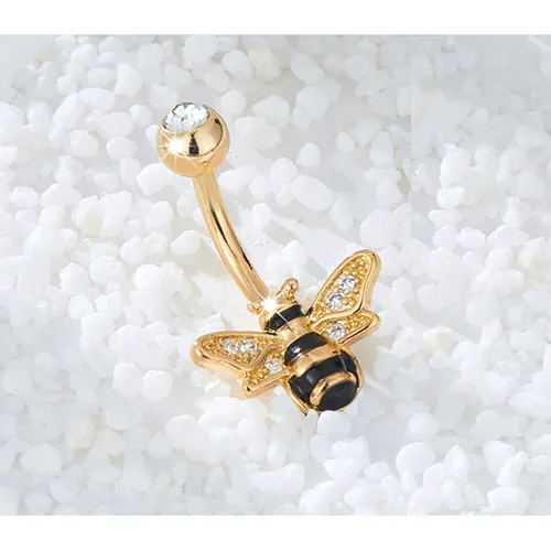 Gioielli per piercing «1 pièce Mignon En Forme D'abeille Nombril Anneau Avec Zircone Cubique Pierre Décoration»