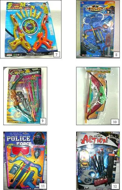1. POLICE PLAY SET2. FORCE SUPER 3. ARROW RIFLE4. SPECIAL ATTACK5. POLICE PLAY SET6. POLICE FORCE POWERFUL7. STEAM PRESSURE GUN8. POLICE MILITARY SERIES9. BOW AND ARROWS10. SUPER TOXO PHYLY GAME11. SWAT POLICE FORCE12. SILVER ACTION13. SUPER BOWMAN14. "WEAPON SET, HERO ARMING15. ARROW RIFLE16. SUPER POLICE 17. POLICE SERIES18. ACTION TEAM S.W.AT. POLICE19. COUNTRY FORCE ARMY &amp;       POLICE (SPECIAL AGENT)20. FUNNY SHOOTING GAME21. SUPER POWER BOWMAN22. POLICE PLAY SET23. ACTION TEAM S.W.A.T. POLICE24. COMMANDOS25. SUPER BOW AND ARROWS      GAME26. ACTION TEAM27. SUPER ARMS — foto 4 dell'alert 0203/06