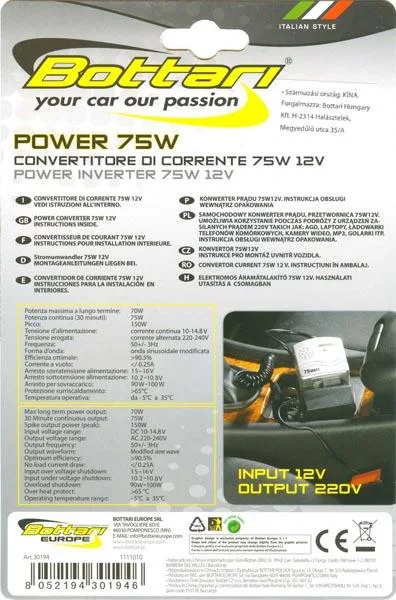 Inverter di potenza «1. Power 75W 2. Extension Power 75W» — foto 3 dell'alert A12/1157/15