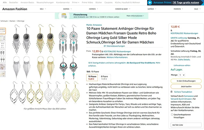 Set di orecchini «10 Paare Statement Anhänger Ohrringe für Damen Mädchen Fransen Quaste Retro Boho Ohrring…» — foto 6 dell'alert INFO/00065/22