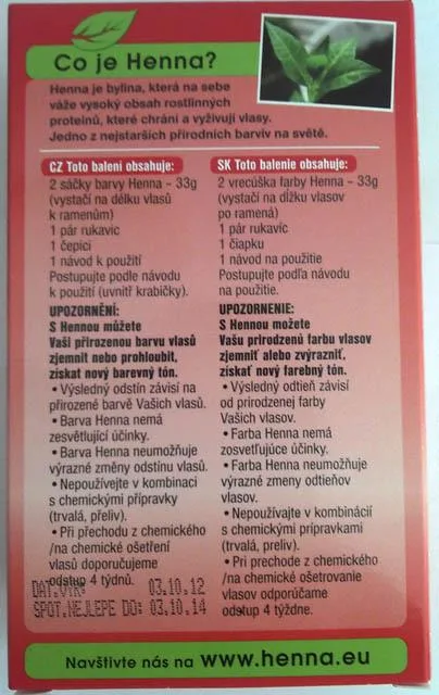 Tintura per capelli «100% Prírodní barva Henna» — foto 2 dell'alert A12/0469/14