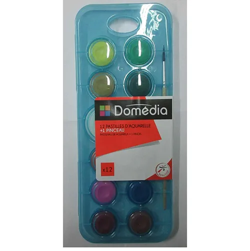 Set di acquerelli «12 Pastilles d'aquarelle + 1 pinceau» (DOMEDIA)