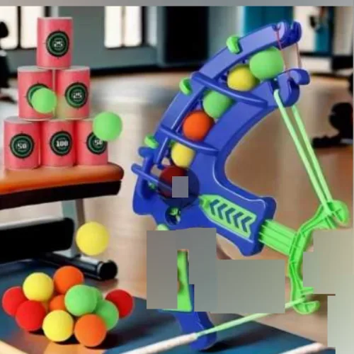 Set di giocattoli di prua «12pcs Ensemble de jeu d'archerie interactif bleu et vert avec des boules colorées»
