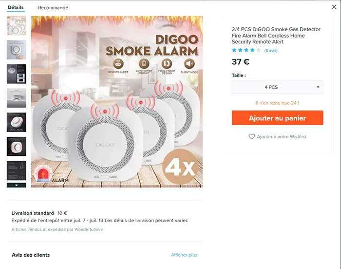 Rilevatore di fumo «2/4 Pcs DIGOO Smoke Gas Detector Fire Alarm Bell Cordless Home Security Remote Alert» — foto 2 dell'alert A12/01040/21
