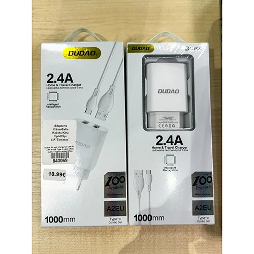 Caricabatterie USB «2.4A Home &amp; Travel Charger, Type-C Combo Set» (Dudao)