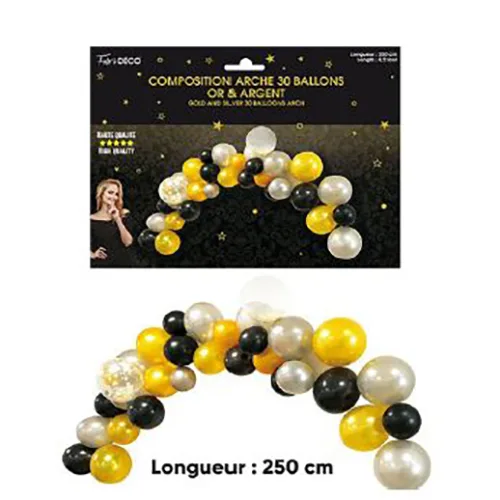 Palloncini «25 Ballons Métallisés / Composition Arche 30 Ballons or &amp; argent» (FETE A DECO)