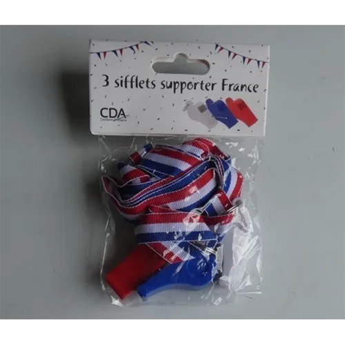 Set di fischietti giocattolo «3 sifflets supporter France» (Cotillons d'alsace - CDA)