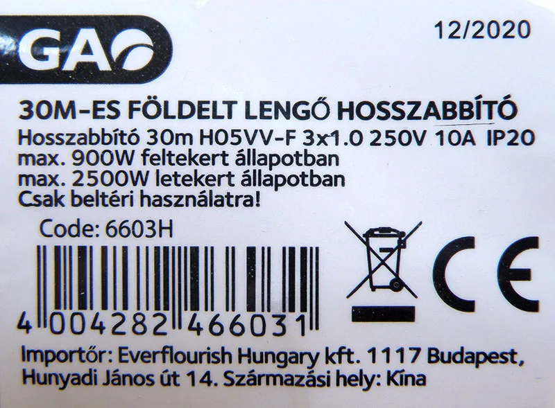 Cavo di prolunga «30M-ES FÖLDELT LENGŐ HOSSZABBÍTÓ» — foto 5 dell'alert A12/01607/21