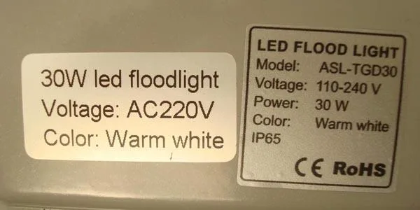 Proiettore a LED «30W LED Flood Light» — foto 3 dell'alert A11/0018/15