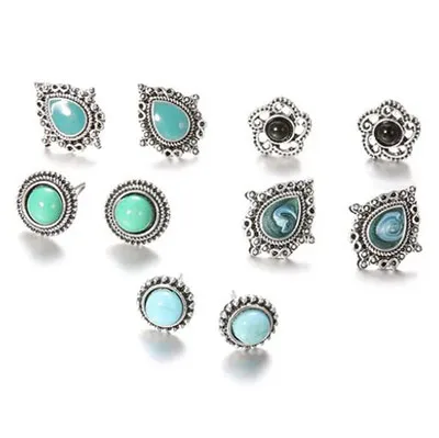 Orecchini «5 Pairs/Set Vintage Black Green Stone Earrings Set for Woman Crystal Silver Geometric St…» — foto 1 dell'alert SR/00941/25