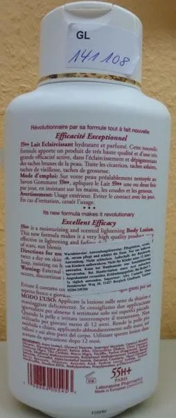 Prodotto schiarimento della pelle «55 H+ Efficacité Exceptionnel Body Lotion, Strong Bleaching Treatment» — foto 2 dell'alert A12/0253/15