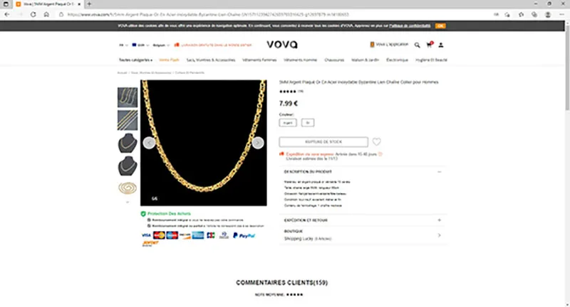 Collana «5MM Argent Plaqué Or En Acier Inoxydable Byzantine Lien Chaîne Collier pour Hommes» — foto 2 dell'alert A12/01541/21