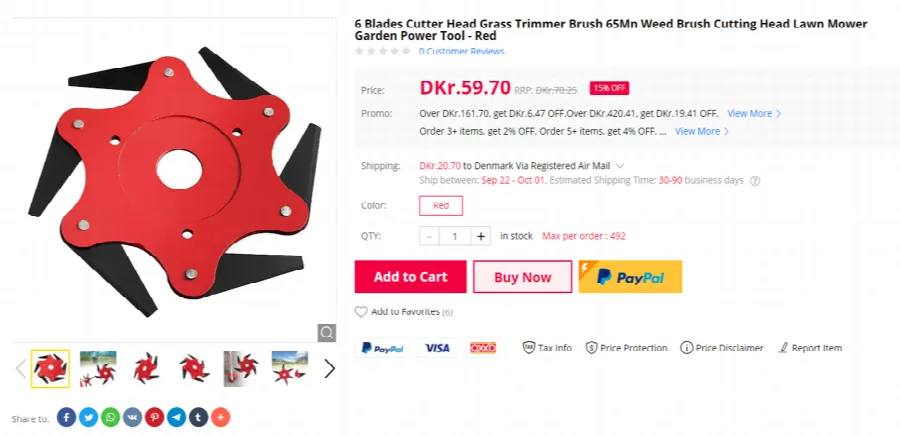 Attacco di taglio a falda per spazzole «6 Blades Cutter Head Grass Trimmer Brush 65Mn Weed Brush Cutter Head Lawn Mover Garden P…»