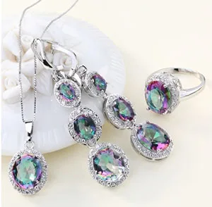 Set di gioielli «925 en argent sterling pierres précieuses arc-en-ciel mariée boucle d'oreille collier pe…» — foto 3 dell'alert A12/00668/21
