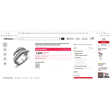 Anello «925 Sterling Silver Vintage Classic Design Open Adjustable Feather Punk Ring For Women B…»
