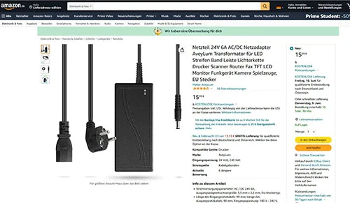 Alimentazione elettrica «AC/DC adapter AC/DC power supply mains adapter 24V 6A» — foto 9 dell'alert A12/01295/22