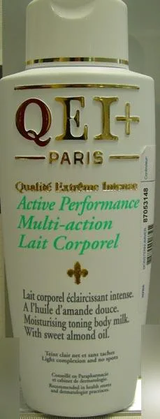 Prodotto schiarinte per la pelle «Active Performance Multi-action - Moisturising toning body milk» (Laboratoire Pharmaplus, Qei+ Paris)
