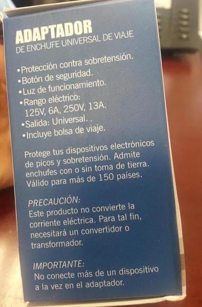 Adattatore della spina di viaggio «Adaptador» — foto 3 dell'alert A12/0342/18
