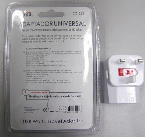 Adattatore di viaggio «ADAPTADOR UNIVERSAL - USB World Travel Adapter» — foto 2 dell'alert A12/1171/16