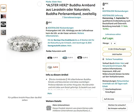 Set braccialetto «*ALSTER HERZ* Buddha Armband aus Lavastein oder Naturstein, Buddha Perlenarmband, zweite…» — foto 5 dell'alert A12/00273/23