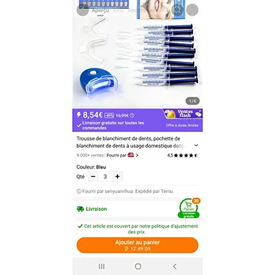 Set di sbiancamento dei denti «Aluminium foil teeth whitening kit gel» — foto 1 dell'alert A12/02548/24