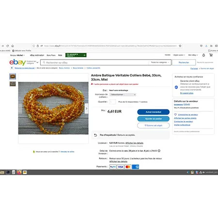 Collana dentizione «Ambre baltique véritable colliers bébé, 33 cm. Miel»