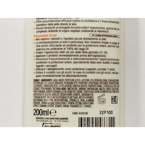 Latte protettivo solare «Ambre Solaire bassa 10» (Garnier)