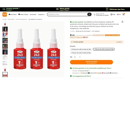 Colla ad alta resistenza «ANAEROBIC ADHESIVE 243 - YZAN» — foto 2 dell'alert SR/01443/25