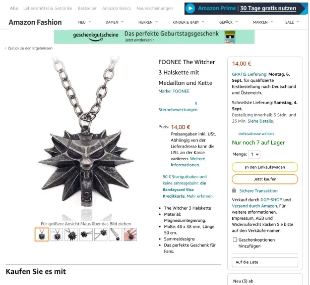 Ciondolo per collana «Anhänger in Form eines Wolfskopfes» — foto 5 dell'alert INFO/00030/22