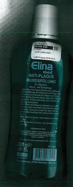 Prodotto per l'igiene orale/lavaggio della bocca «Anti-Plaque Mundspülung» — foto 2 dell'alert A12/1734/18