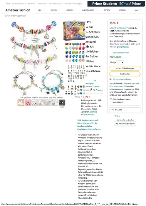 Set di bracciali con ciondoli «Aojoun 89 Pcs Geschenke für Mädchen - Schmuck Selber Machen Set, Charm Armband Making DI…» — foto 7 dell'alert INFO/00027/22