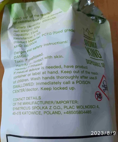 Sigaretta elettronica usa e getta «AROMA KING JEWEL LEMON MANGO» — foto 5 dell'alert A12/02406/23