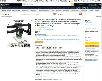 Macchina per incisione laser «Atomstack Lasergravierer A5 20 W» — foto 6 dell'alert A11/00143/22