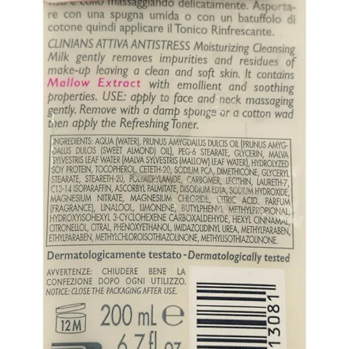 Latte detergente «Attiva antistress latte detergente idratante» (Clinians)