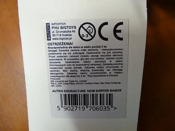 Auto giocattolo «Autko edukacyjne 18 cm Sorter» — foto 3 dell'alert A12/1290/18