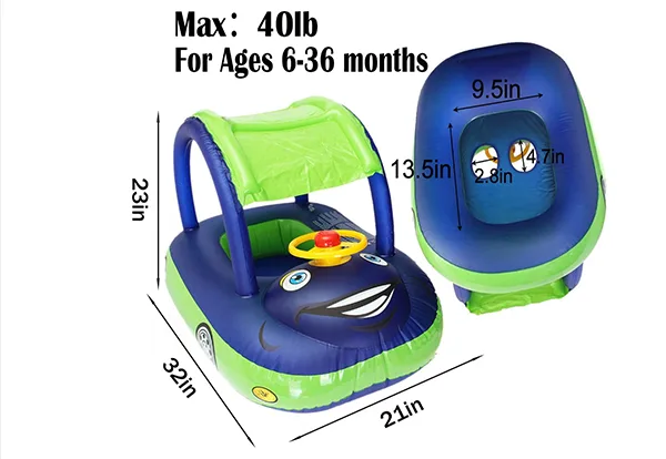 Sedile per nuotare «Baby Pool Float with Canopy Summer Steering Wheel Sunshade Swim Ring Car Inflatable Toys…» — foto 2 dell'alert A12/00237/22