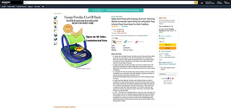 Sedile per nuotare «Baby Pool Float with Canopy Summer Steering Wheel Sunshade Swim Ring Car Inflatable Toys…» — foto 5 dell'alert A12/00237/22