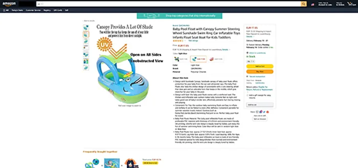 Sedile per nuotare «Baby Pool Float with Canopy Summer Steering Wheel Sunshade Swim Ring Car Inflatable Toys…» — foto 6 dell'alert A12/00237/22