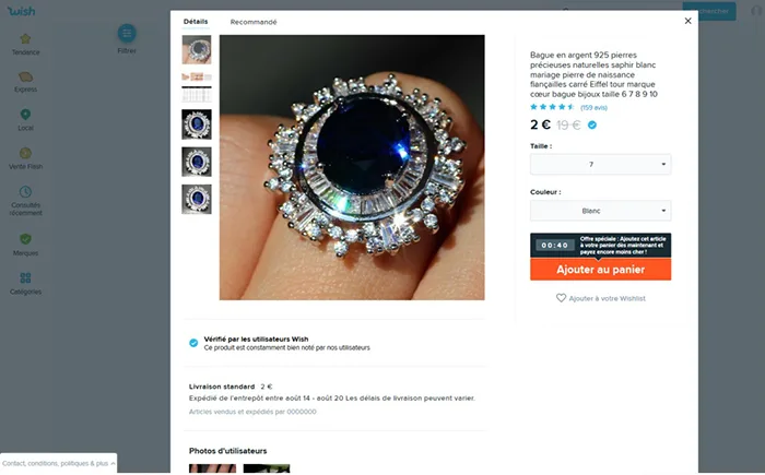 Anello «Bague en argent 925 pierres précieuses naturelles saphir blanc mariage pierre de naissan…» — foto 3 dell'alert A12/00817/21