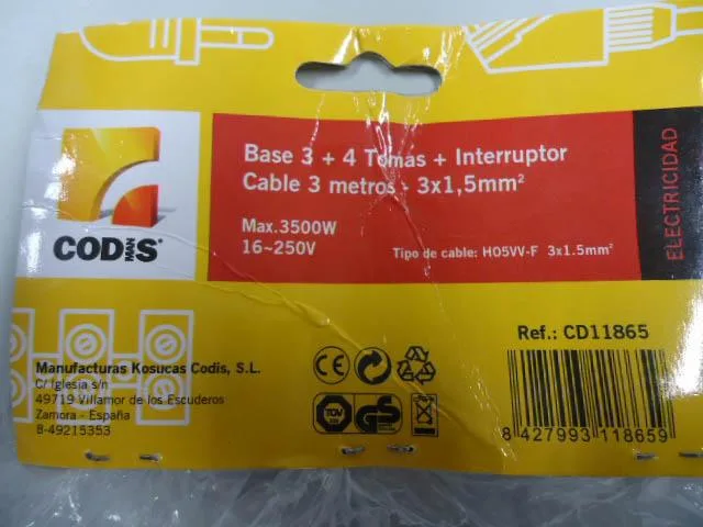 Cavo di estensione di rete «Base 3 + 4 Tomas + Interruptor» — foto 2 dell'alert A12/1589/13