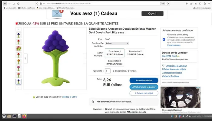Anello di dentizione «Bébé silicone anneau de dentition enfants mâcher dents jouets fruit bite sans» — foto 2 dell'alert A12/02968/23