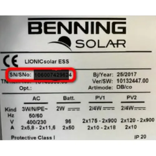 Stoccaggio della batteria «BENNING SOLAR» — foto 1 dell'alert SR/03197/25