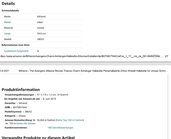 Collana «Bifriend-The Avengers Alliance Movies Thanos Charm Anhänger Halskette Personalisierte Zi…» — foto 4 dell'alert INFO/00033/22