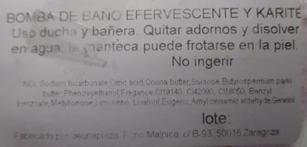 Prodotto da bagno «Bomba de bano efervescente y karité (Effervescent shea butter bath bomb)» — foto 3 dell'alert A12/1327/17
