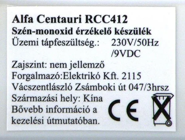 Rilevatore di monossido di carbonio «Carbon Monoxide Detector / CO riasztó» — foto 4 dell'alert A12/1406/16