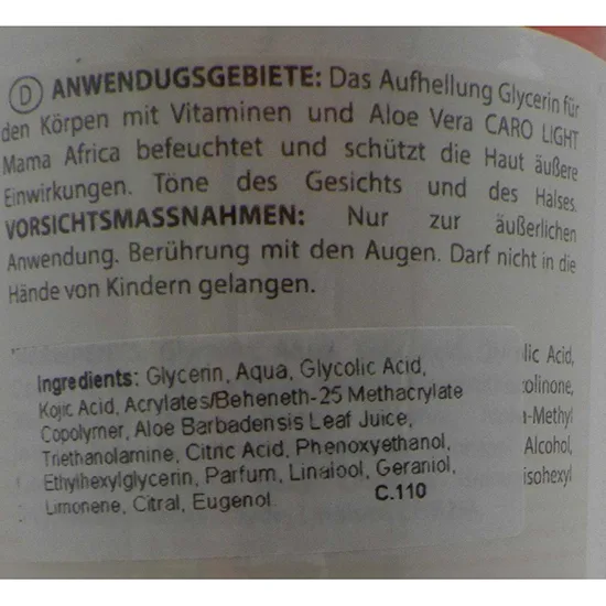 Lozione schiarente per la pelle «Caro light Whitening Perfumed Glycerin» — foto 4 dell'alert SR/01450/26