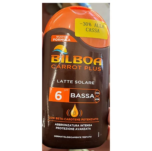 Crema solare «Carrot Plus latte solare protezione 6 bassa» — foto 4 dell'alert A12/02050/24