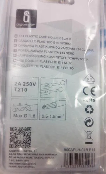 Portalampada «Casquillo Plastico E14 Negro - E14 Plastic Lamp Holder Black» — foto 2 dell'alert A12/0877/17